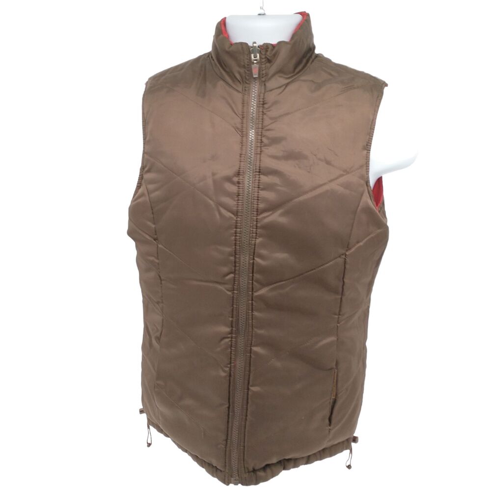 Ruff Hewn Reversible Quilted Zip Vest Red Brown Ripstop Drawstring Womens Medium - Picture 11 of 16